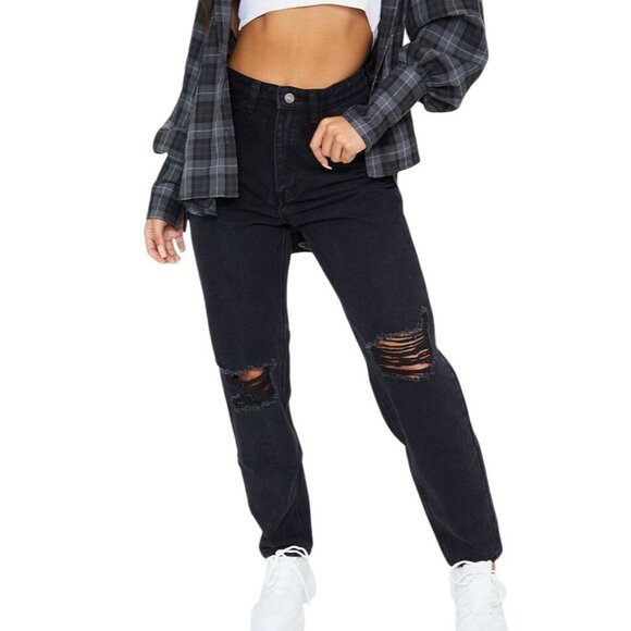 2/$30 NWT PrettyLittleThing Size 0 High-Waisted Black Denim Jeans - Picture 1 of 16